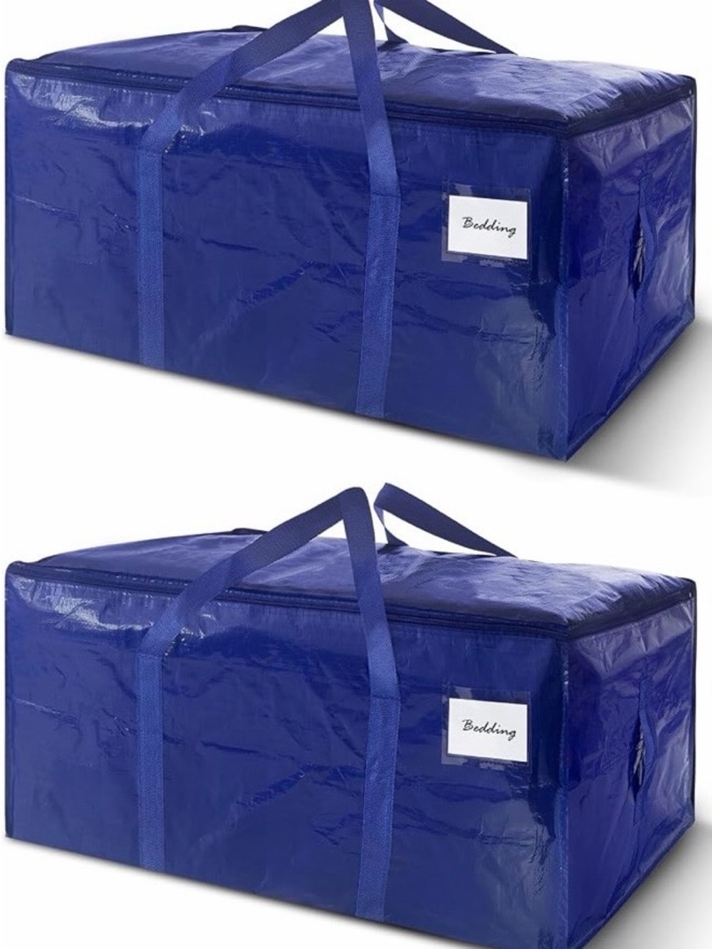 Large Blue Bedding Storage Bag with Handles for Home Organization